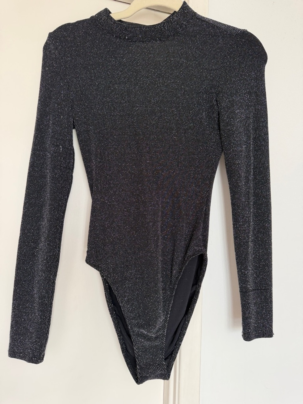 Divided Metallic Black Long-Sleeve Bodysuit